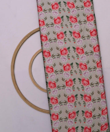 green and pink floral print satin viscose fabric